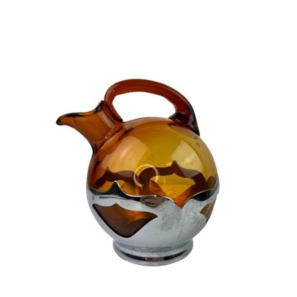 VTG Farber Bros Tilted Pitcher Cambridge Amber Glass Art Deco Cordial Decanter - Picture 1 of 8